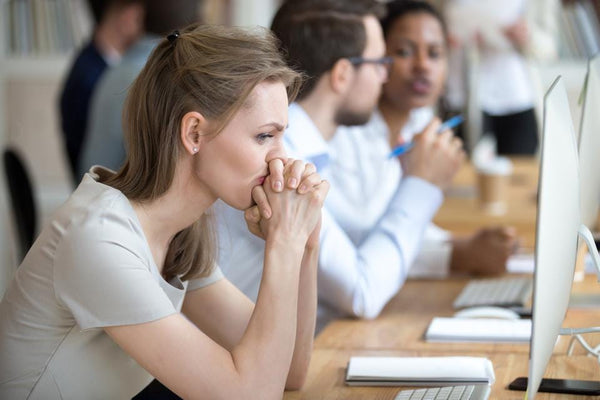 worrying woman employees are disconnected 